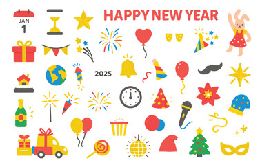 Traditional Japanese New Year and Global Celebration Icons Set: Shogatsu Festival Vector Collection