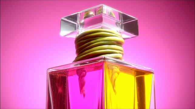 Luxury perfume bottle vibrant colors soft lighting hyper real