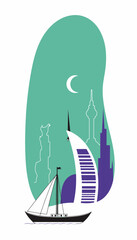 Dubai Vector Art - Geometric Skyline Silhouette, Art Deco Oasis, Isometric Futuristic Grid, Stylized Desert Dunes, Negative Space Icons, Two-Tone Flat Design, Minimalist Landmarks, UAE Travel Art
