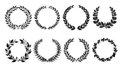 Obraz premium Elegant Laurel Wreath Icon Set in Black Silhouette Isolated