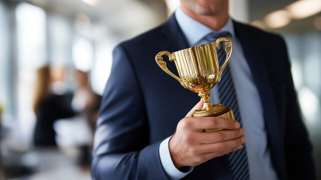 Faceless employee award presentation ceremony defocused corporate background recognition event staff appreciation achievement celebration professional acknowledgment business