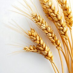 Golden Wheat Stalks - A Harvest of Grain on White.