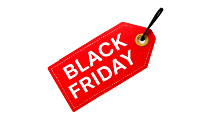 Black Friday sale tag for holiday shopping promotions on a transparent background, cut out