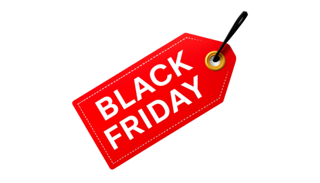 Black Friday sale tag for holiday shopping promotions on a transparent background, cut out