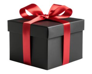 Black Friday Sale gift box with red bow on transparent a background