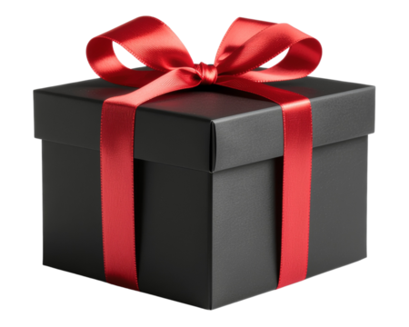 Black Friday Sale gift box with red bow on transparent a background