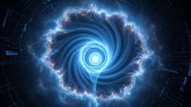 Swirling vortex of blue energy with ethereal glow and cosmic depth.