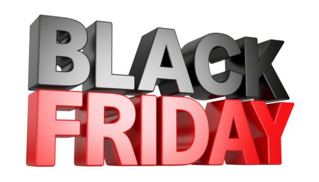Black Friday Sale Announcement 3D Text, isolated on transparent background, perfect cutout, PNG