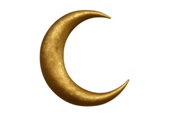 Golden crescent moon symbol for ramadan, eid, and islamic celebrations with a transparent background