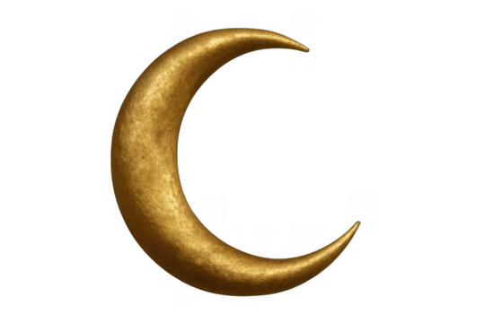Golden crescent moon symbol for ramadan, eid, and islamic celebrations with a transparent background