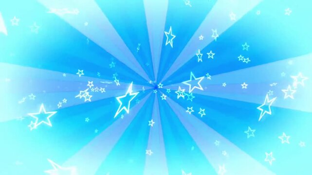 abstract light blue radial burst background with white neon stars flying towards camera loop motion