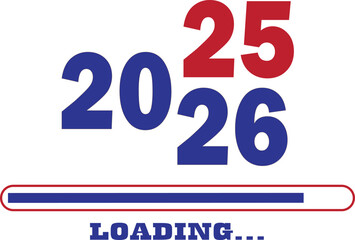 Transitioning from 2025 to 2026, with a loading progress bar signifying the new year's arrival.
