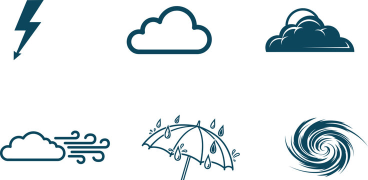Weather Icons Set Representing Various Atmospheric Conditions and Weather Phenomena Graphic Elements for Meteorology Forecasts and Educational Purposes
