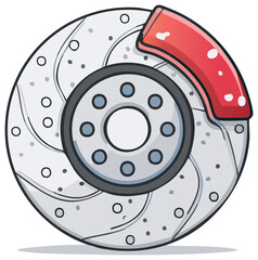 Illustration of a Car Brake Disc Rotor and Brake Pad, Car Parts Concept