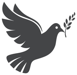 Obraz premium Stylized silhouette of a dove with an olive branch in its beak, symbolizing peace and hope.