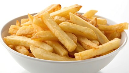 bowl full of french fries isolated on a white background