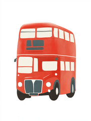 Vintage red double-decker bus illustration in a simple style  