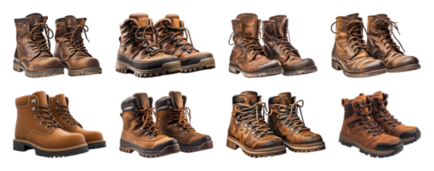 PNG Rugged leather boots collection, element set on transparent background