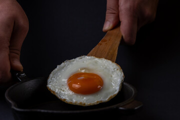 Single fried egg in a pan