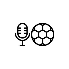 Obraz premium Microphone and soccer ball line icon. Sport Podcast. Football podcast logo, eps10