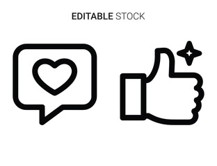 Obraz premium Social media love heart message bubble and positive thumbs up icon with sparkle effect