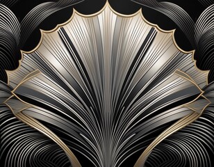 art deco geometric pattern symmetrical fan shapes silver and black elegant and luxurious