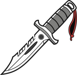 Military Tactical Survival Knife Vector Illustration: Detailed Graphic of a Combat Blade with Serrated Edge and Handle, Designed for Hunting and Outdoor Use.