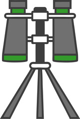 Outline Flat Design Binoculars on Tripod Vector Illustration: Simple Icon of Optical Equipment for Observation, Hunting, Astronomy, or Bird Watching.
