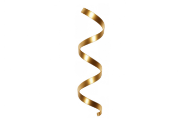 Golden serpentine ribbon floating in a spiral, symbolizing celebration, party, and festive design. Transparent background included