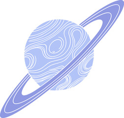 Minimalist Saturn Planet Vector Illustration: Simple Line Art of a Light Blue Gas Giant with Stylized Rings and Swirling Surface Detail.