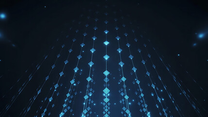 Abstract background with blue geometric patterns and shimmering lights creating a futuristic technology design aesthetic