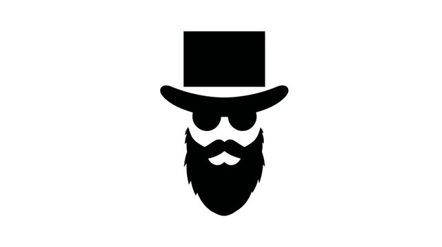Stylish Gentleman Silhouette Icon with Top Hat, Sunglasses, and Full Beard. Faceless Male Avatar Graphic Element.