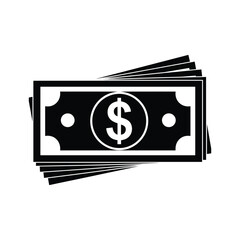 Black and white icon of stacked dollar bills with dollar sign money currency
