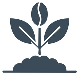 Coffee bean plant sprouting from soil graphic icon with leaves symbolizing growth and cultivation