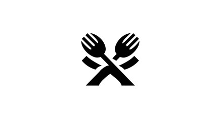 Obraz premium Crossed Forks Icon - Minimalist Black and White Cutlery Symbol for Dining, Restaurant, Food Service, or Kitchen Graphic Design