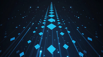 Futuristic digital network background with blue squares and glowing lights abstract technology design