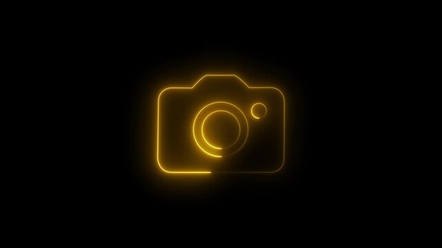 yellow &ldquo;Neon Line Photo Camera Icon on Black Background &ndash; Digital Photography Concept, 4k video