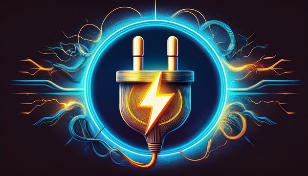 art of electrical plug with lightning bolt symbol inside a circle