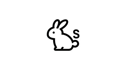Simple black line art rabbit icon. Cute minimalist bunny illustration, graphic design element for web, app, or print design.