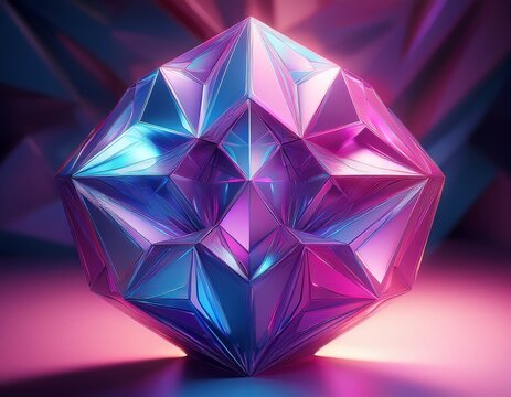 dynamic 3d polygon with iridescent edges featuring pink purple and blue - Powered by Adobe