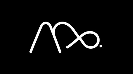 Minimalist white continuous line art abstract graphic design with flowing loop and dot on a solid black background.