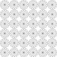 Repeating pattern of outlined floral shapes arranged in a grid on a white background creating symmetry