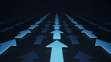 Rows of upward pointing blue arrows suggesting growth and forward direction with dark background