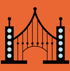 Stylized black silhouette of a suspension bridge with light blue accents isolated on white background isolated on transparent background