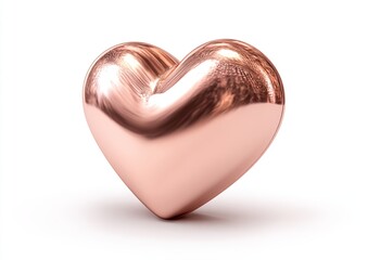 3d copper heart icon isolated on white background metallic