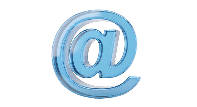 three-dimensional glossy blue at-sign symbol &mdash; ideal for email, contact links, social handles, communication, user mentions, or account identifiers.

