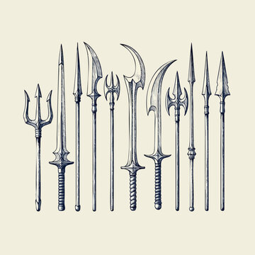 Collection of Medieval Polearms and Spears Illustration.
