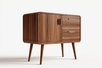 Mid century modern wooden sideboard with two doors and two drawers