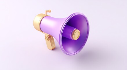 Purple megaphone with gold accents on a white background