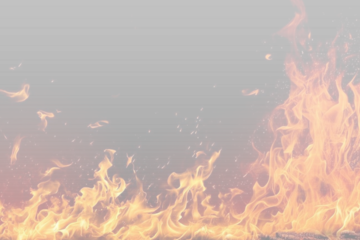 Fiery sparks shoot upward from burning logs on a transparent background. Orange flames twist and curl in the heat. The image shows dynamic embers, hot fire and glowing sparks. PNG